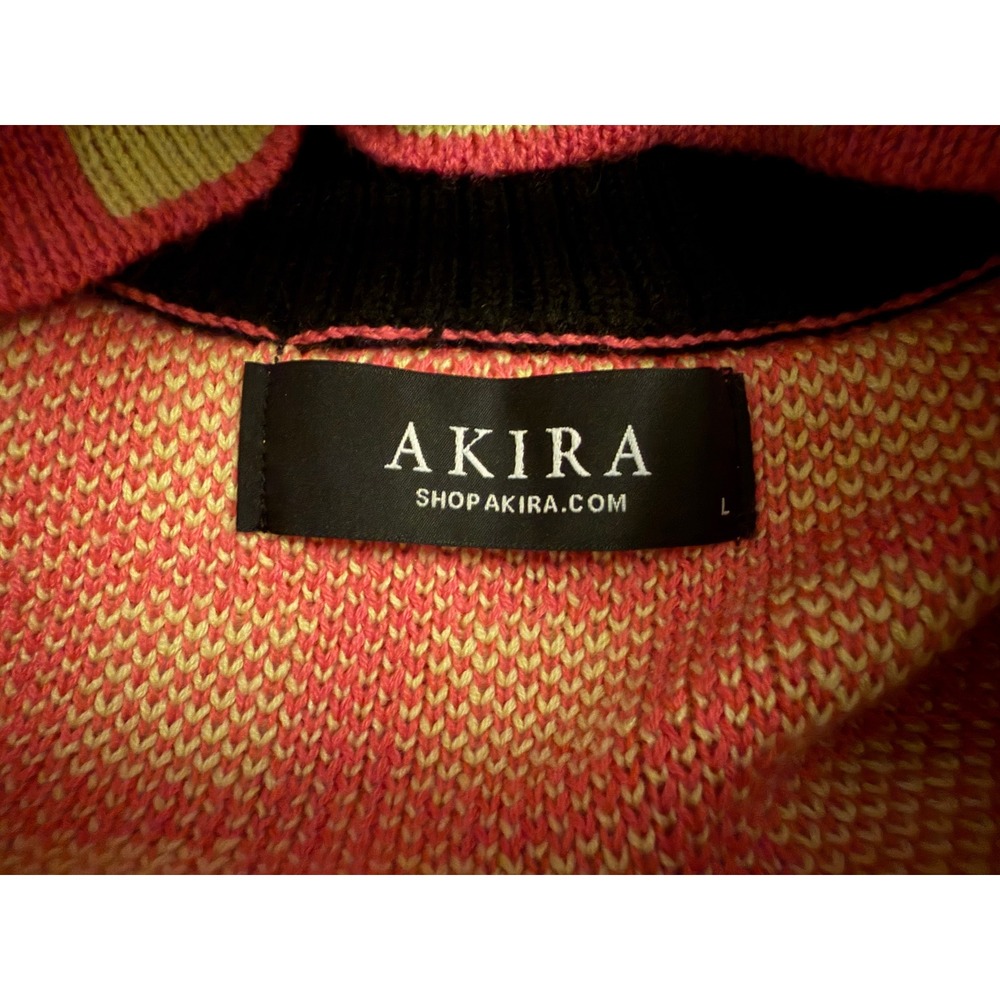 AKIRA Paris Patchwork Graphic Turtleneck Sweater Pink Yellow Multi Large - Picture 3 of 5